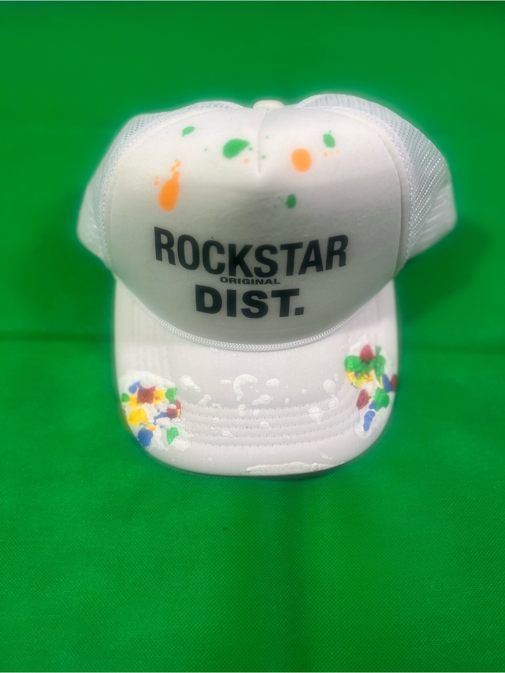 ROCKSTAR DIST. Original White Paint-Splatter Trucker Hat